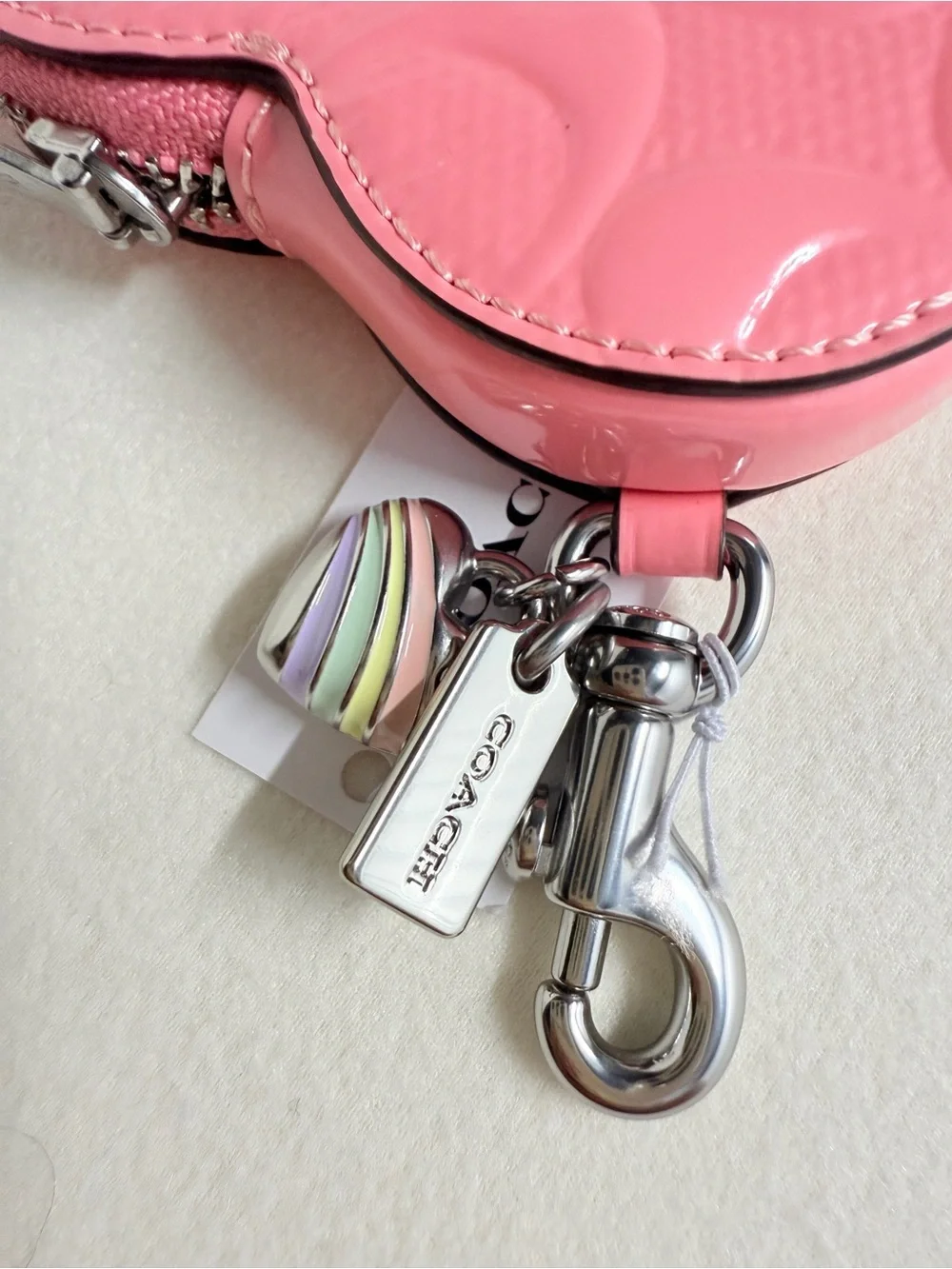 NWT Coach Heart Bag Charm With Patent Signature Leather CDD04